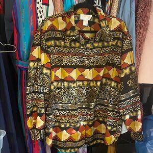 Vintage Graphic Print Button Down Blouse